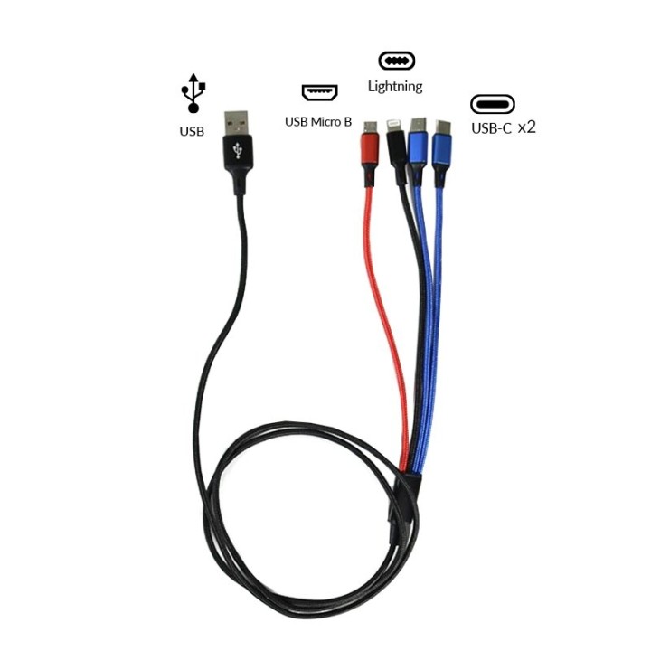 Câble USB 4-en-1: 2 Type-C / 1 Micro USB / 1 Lightning